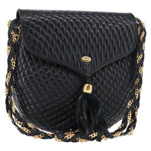 Authentic BALLY Chain Shoulder Bag Leather Navy Gold